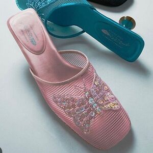 JEFFREY CAMPBELL FREE PEOPLE Mesh sculpted kitten-heel mule with sequin butterfl